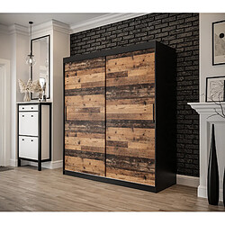 Abiks Meble Armoire Old St T à portes coulissantes 200/180/62 2 portes (noir/marron)