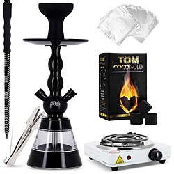 Pack Shisha avec Narguilé Alu Noir Plaque Allume Charbon Foyer SIlicone Tuyau Marrakech et Tom Coco Gold