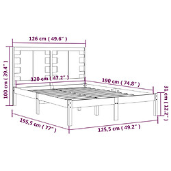 vidaXL Cadre de lit sans matelas noir 120x190 cm bois massif pas cher