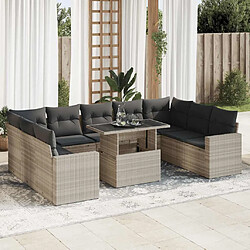 vidaXL Salon de jardin avec coussins 10 pcs gris clair résine tressée