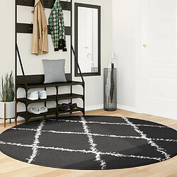 vidaXL Tapis shaggy à poils longs moderne noir et crème Ø 200 cm