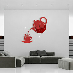 Avis Wewoo Horloge murale 2 PCS Creative DIY Acrylique Tasse À Café Théière 3D Décoratif Cuisine Horloges Murales Salon Salle À Manger Décor À La Maison Rouge