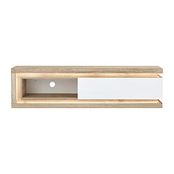 Vente-Unique Meuble TV 1 tiroir et 1 niche avec LEDs en MDF - Naturel et Blanc laqué - FLARANCIA pas cher