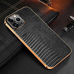 Coque en TPU + cuir véritable électroplaqué, texture lézard, antichute pour votre iPhone 14 Pro - noir