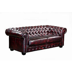 Avis Vente-Unique Canapé chesterfield 3 places BRENTON 100% cuir de buffle - Bordeaux