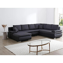 Vente-Unique Canapé d'angle gauche panoramique convertible en simili et tissu noir et gris anthracite DAKOTA II