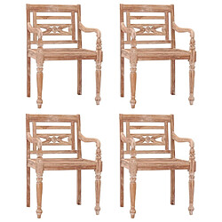 vidaXL Chaises Batavia lot de 4 blanc bois de teck solide délavé