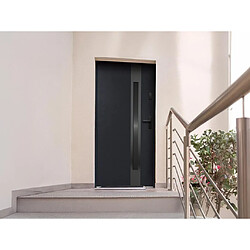 Vente-Unique Porte d'entrée en acier pleine et inox H207 x L100 cm - verre fumé - noir et anthracite - poussant gauche - BRAGA