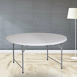 Table Ronde Pliante et Portable Gardiun New Koln Ø122x74 cm en Résine de Couleur Blanche avec Poignée et Système de Verrouillage