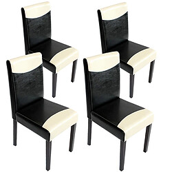 Mendler Lot de 4 chaises de séjour Littau ~ simili-cuir, noir-crème, pieds foncés