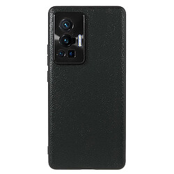 Coque en TPU + cuir véritable texture litchi, anti-rayures, vert foncé pour votre Vivo X70 Pro