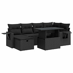 vidaXL Salon de jardin 7 pcs avec coussins noir résine tressée