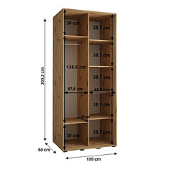 Acheter Abiks Meble Armoire SAPPORO 1 À Portes Coulissantes 205,2/100/60 2 Portes (Artisan/Noir)