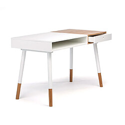 Mes Bureau scandinave 120x60x75 cm décor blanc et chêne pas cher