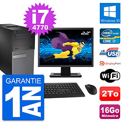 PC Tour Dell 3020 Ecran 22" Intel i7-4770 RAM 16Go Disque 2To Windows 10 Wifi - Occasion