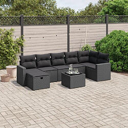 vidaXL Salon de jardin 8 pcs avec coussins noir résine tressée