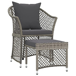 vidaXL Salon de jardin 2 pcs avec coussins Gris Résine tressée