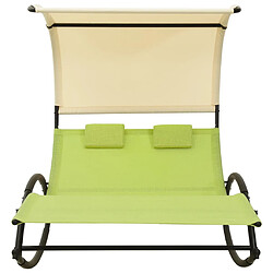 Helloshop26 Transat chaise longue bain de soleil lit de jardin terrasse meuble d'extérieur double avec auvent textilène vert et crème 02_0012727