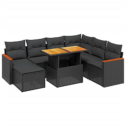 vidaXL Salon de jardin 8 pcs avec coussins noir résine tressée