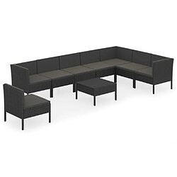 vidaXL Salon de jardin 9 pcs avec coussins Résine tressée Noir