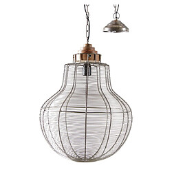 Aubry Gaspard Lampe suspension en métal gris antique et bois Ampoule. Lampe suspension en métal gris antique et bois Ampoule