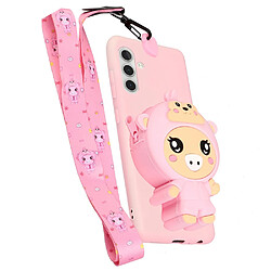 Coque en silicone motif animal de dessin animé avec lanière Rose clair/porc pour votre Samsung Galaxy A13 5G