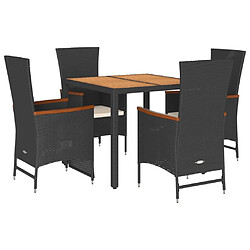 Maison Chic Ensemble à manger d'extérieur 5 pcs avec coussins,Salon de jardin,Mobilier de jardin Noir Résine tressée -GKD138526