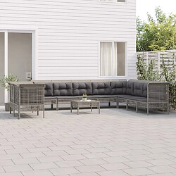 Maison Chic Salon de jardin 11pcs + coussins - Mobilier/Meubles de jardin - Table et chaises d'extérieur Gris Résine tressée -MN24104