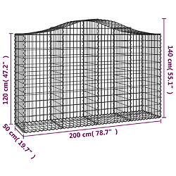 Acheter vidaXL Panier de gabions arqué 200x50x120/140 cm Fer galvanisé