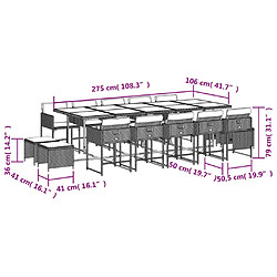 vidaXL Ensemble à manger de jardin 15 pcs coussins noir résine tressée pas cher