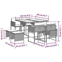 vidaXL Ensemble à manger de jardin et coussins 9 pcs gris clair rotin pas cher