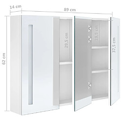 vidaXL Armoire de salle de bain à miroir LED 89x14x62cm Blanc brillant pas cher