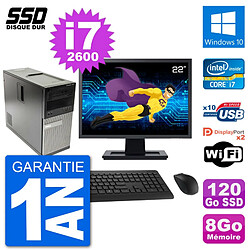 PC Tour Dell 7010 Ecran 22" Intel Core i7-2600 RAM 8Go SSD 120Go Windows 10 Wifi - Occasion