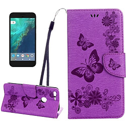 Wewoo Housse Étui Violet pour Google Pixel XL Papillons Gaufrage Horizontal en cuir Flip avec support & Slots de cartes Portefeuille & Longe