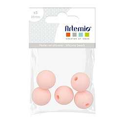 Artemio 5 perles silicone rondes - 10 mm - rose poudré