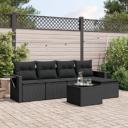 vidaXL Salon de jardin 6 pcs avec coussins noir résine tressée