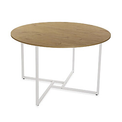 Versa Table à manger pour Cuisine ou Salle à manger Beatriz 120x120x76cm,Bois et métal, Blanc et marron