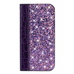 Wewoo Etui à rabat horizontal en cuir texturé avec texture paillettée et crocodile pour Galaxy J4 +, avec emplacements pour cartes et support (Violet)