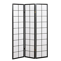 Pegane Paravent japonais grands carreaux bois noir et papier de riz - 3 pans