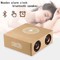 Avis Universal Chargeur en bois sans fil haut-parleur Bluetooth réveil subwoofer lecteur de musique snooze bureau horloge centre son surround haut-parleur extérieur auxiliaire