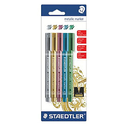 Marqueur Staedtler Metallic pointe ogive fine 2,7 mm couleurs assorties - Pochette de 5