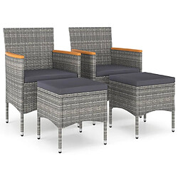 Maison Chic Jeu de 4 chaise,fauteil et tabouret de jardin 4 pcs 4 pcs Résine tressée Gris -GKD33860