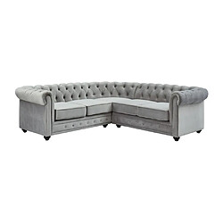 Avis Vente-Unique Canapé d'angle en velours CHESTERFIELD - Gris clair