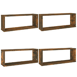 Maison Chic Lot de 4 Étagères murales,Étagère Rangement flottate cube Chêne fumé 60x15x23 cm Bois -MN98392