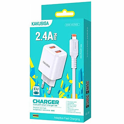 iKaku Kaku KSC-793 Chargeur adaptatif double port rapide 2,4 A 2 en 1 avec câble Lightning Blanc