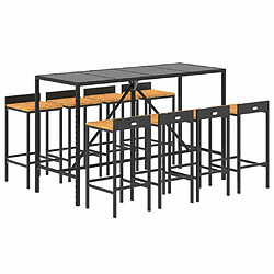 Avis Maison Chic Table de bar et chaises d'extérieur 9 pcs,Ensemble de bar de jardin pour relax noir poly rotin/bois massif acacia -GKD463125