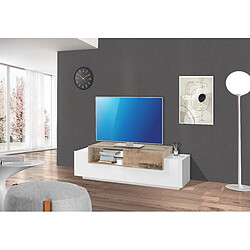 Alter Meuble TV de salon, Made in Italy, Meuble TV avec 3 portes, 160x45h51 cm, couleur blanc brillant et érable