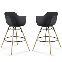 ICONIK INTERIOR Tabouret de Bar - Design Scandinave - Pieds en Bois - Lot de 2 - Nordika Noir