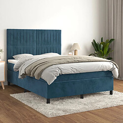 Maison Chic Lit Adulte - Lit simple Lit à sommier tapissier et matelas moelleux - Meuble de Chambre - Bleu foncé 140x190cm Velours -MN81352