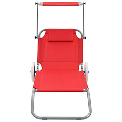 vidaXL Chaise longue pliable avec auvent et roues Acier Rouge